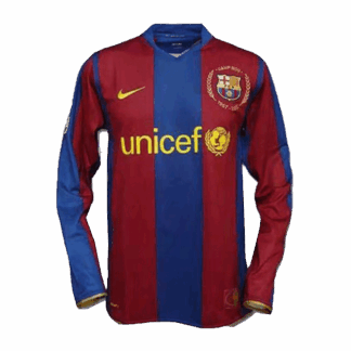 Retro 2007/08 Barcelona Home Long Sleeve Soccer Jersey